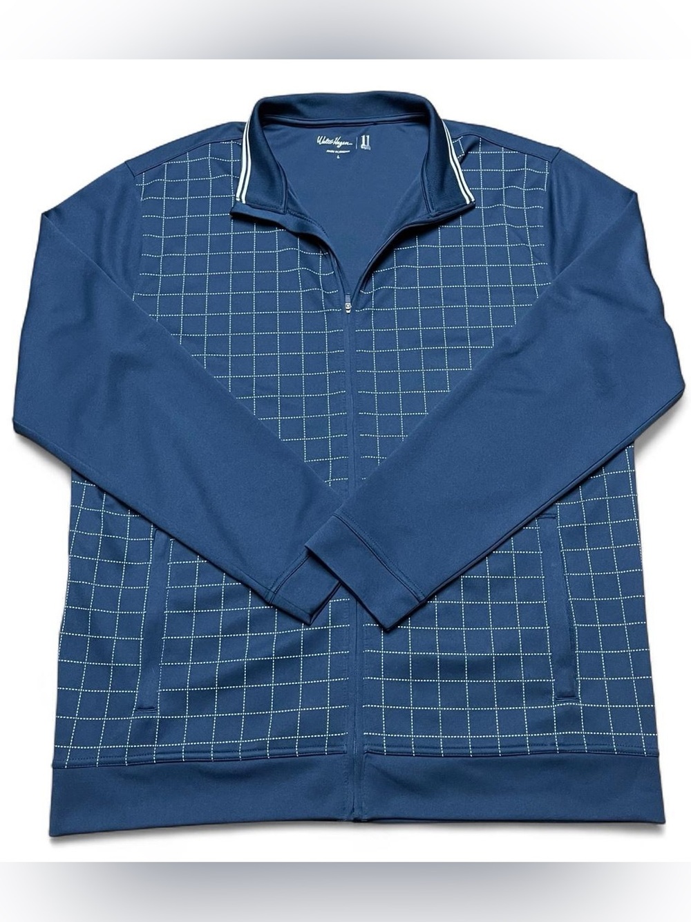 Walter Hagen 11 Majors Windowpane Full Zip Golf Jacket Mens Large Navy Blue